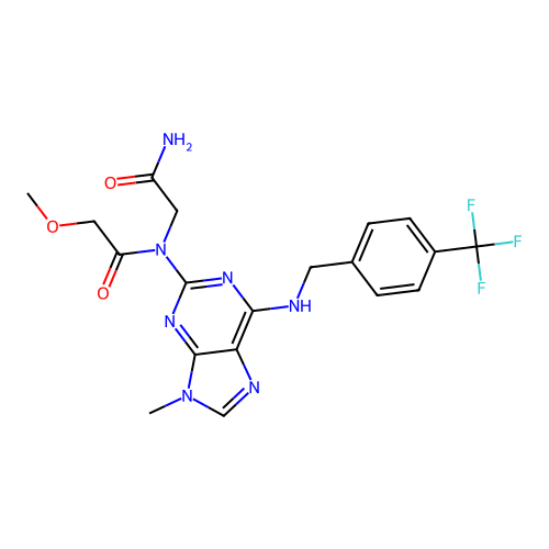 Acetamide, N-(2-amino-2-oxoethyl)-2-methoxy-N-(9-methyl-6-(((4-(trifluoromethyl)phenyl)methyl)amino)-9H-purin-2-yl)- structure