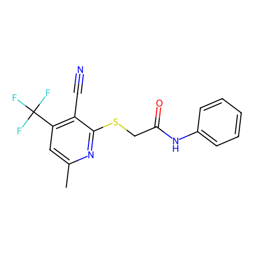 2-{[3-cyano-6-methyl-4-(trifluoromethyl)pyridin-2-yl]sulfanyl}-N-phenylacetamide structure