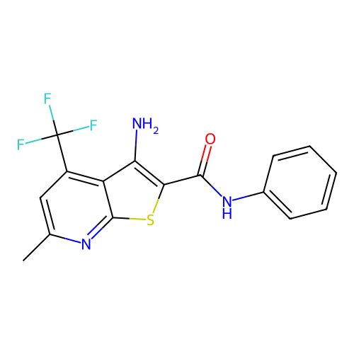 3-amino-6-methyl-N-phenyl-4-(trifluoromethyl)thieno[2,3-b]pyridine-2-carboxamide structure