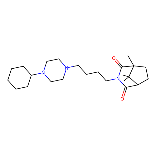 (1R)-3-(4-(4-cyclohexylpiperazin-1-yl)butyl)-1,8,8-trimethyl-3-azabicyclo[3.2.1]octane-2,4-dione structure