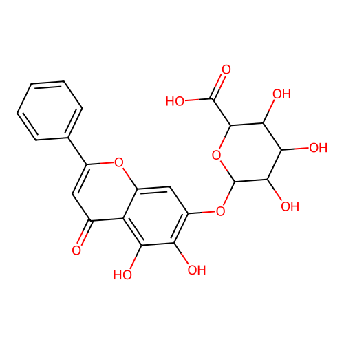 5,6-Dihydroxy-4-oxo-2-phenyl-4H-1-benzopyran-7-yl hexopyranosiduronic acid structure