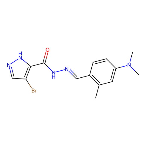 (E)-4-bromo-N'-(4-(dimethylamino)-2-methylbenzylidene)-1H-pyrazole-5-carbohydrazide structure
