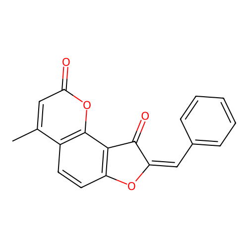 (E)-8-benzylidene-4-methyl-2H-furo[2,3-h]chromene-2,9(8H)-dione structure