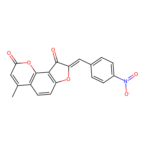 (8Z)-4-methyl-8-(4-nitrobenzylidene)-2H-furo[2,3-h]chromene-2,9(8H)-dione structure