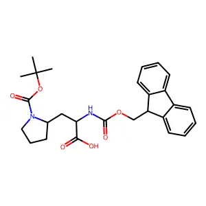 (2S)-3-[(2S)-1-tert-butoxycarbonylpyrrolidin-2-yl]-2-(9H-fluoren-9-ylmethoxycarbonylamino)propanoic acid structure