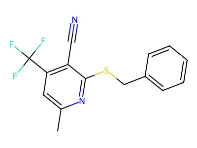 2-(Benzylsulfanyl)-6-methyl-4-(trifluoromethyl)pyridine-3-carbonitrile structure