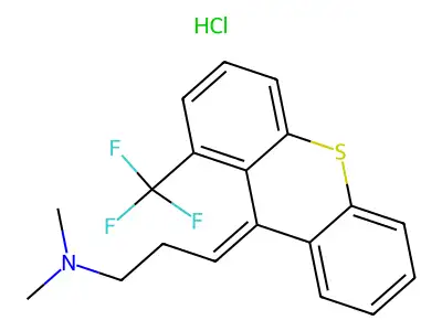 (3Z)-N,N-dimethyl-3-[1-(trifluoromethyl)thioxanthen-9-ylidene]propan-1-amine hydrochloride structure