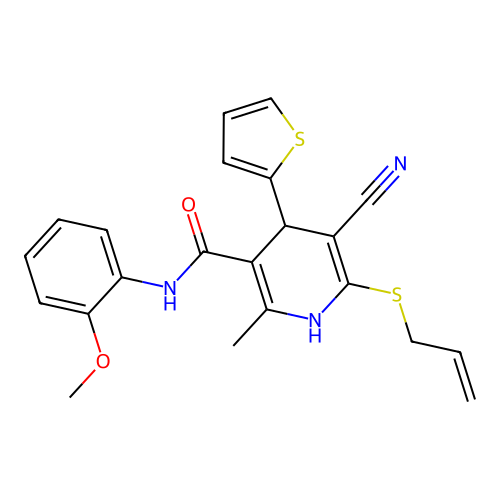 5-cyano-N-(2-methoxyphenyl)-2-methyl-6-(prop-2-en-1-ylsulfanyl)-4-(thiophen-2-yl)-1,4-dihydropyridine-3-carboxamide structure