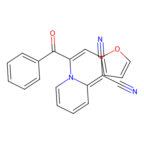 2-[1-[(Z)-1-(furan-2-yl)-3-oxo-3-phenylprop-1-en-2-yl]pyridin-2-ylidene]propanedinitrile structure