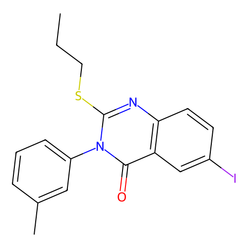 6-iodo-3-(3-methylphenyl)-2-(propylsulfanyl)quinazolin-4(3H)-one structure