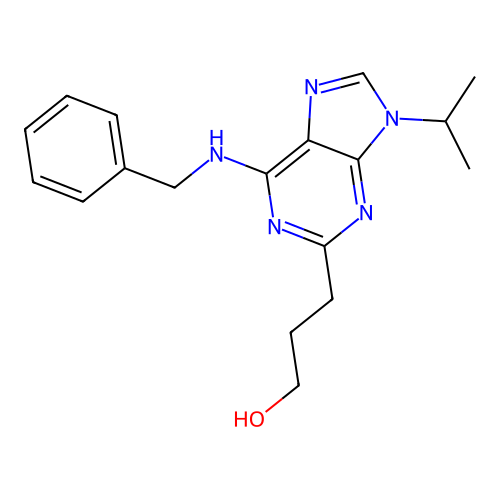3-[6-(benzylamino)-9-(propan-2-yl)-9H-purin-2-yl]propan-1-ol structure