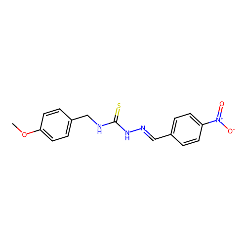 (2E)-N-(4-methoxybenzyl)-2-(4-nitrobenzylidene)hydrazinecarbothioamide structure
