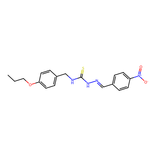 1-[(E)-(4-nitrophenyl)methylideneamino]-3-[(4-propoxyphenyl)methyl]thiourea structure