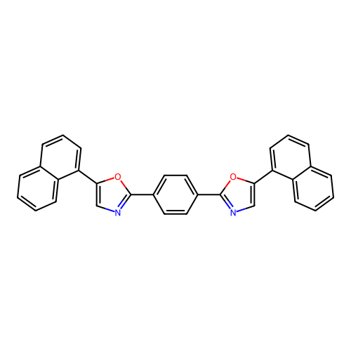 2,2'-Benzene-1,4-diylbis[5-(naphthalen-1-yl)-1,3-oxazole] structure