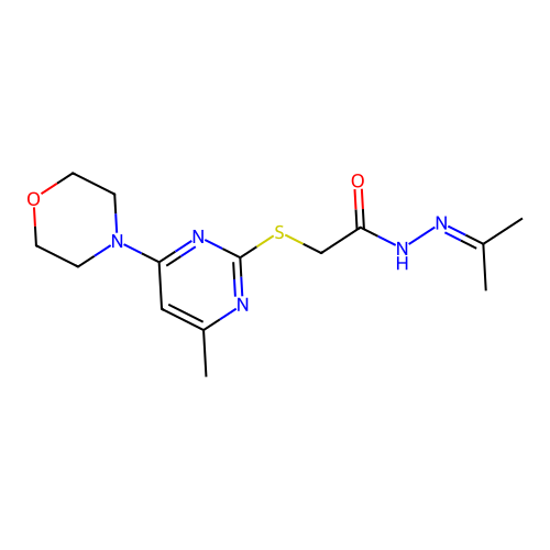2-((4-methyl-6-morpholinopyrimidin-2-yl)thio)-N'-(propan-2-ylidene)acetohydrazide structure