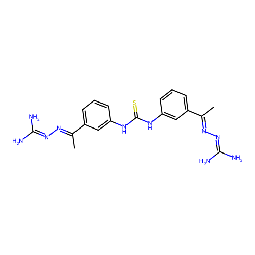 N,N'-Bis(3-{(1E)-1-[(diaminomethylidene)hydrazinylidene]ethyl}phenyl)thiourea structure