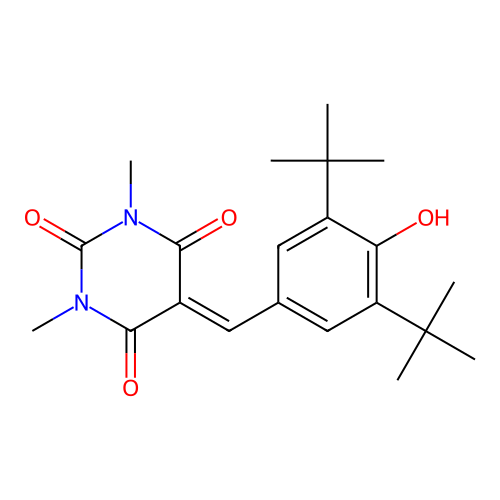 5-(3,5-di-tert-butyl-4-hydroxybenzylidene)-1,3-dimethylpyrimidine-2,4,6(1H,3H,5H)-trione structure