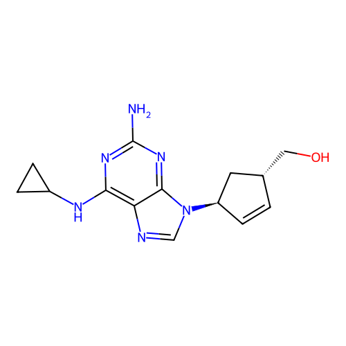 [(1S,4S)-4-[2-amino-6-(cyclopropylamino)purin-9-yl]cyclopent-2-en-1-yl]methanol structure