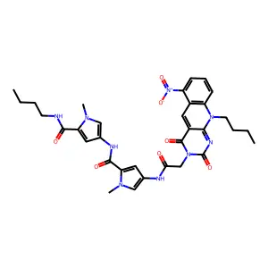 Pyrimido(4,5-b)quinoline-3(2H)-acetamide, 10-butyl-N-(5-(((5-((butylamino)carbonyl)-1-methyl-1H-pyrrol-3-yl)amino)carbonyl)-1-methyl-1H-pyrrol-3-yl)-4,10-dihydro-6-nitro-2,4-dioxo- structure