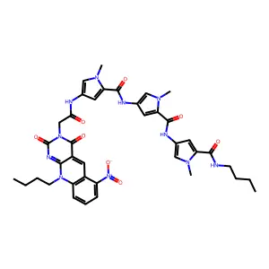 Pyrimido(4,5-b)quinoline-3(2H)-acetamide, 10-butyl-N-(5-(((5-(((5-((butylamino)carbonyl)-1-methyl-1H-pyrrol-3-yl)amino)carbonyl)-1-methyl-1H-pyrrol-3-yl)amino)carbonyl)-1-methyl-1H-pyrrol-3-yl)-4,10-dihydro-6-nitro-2,4-dioxo- structure