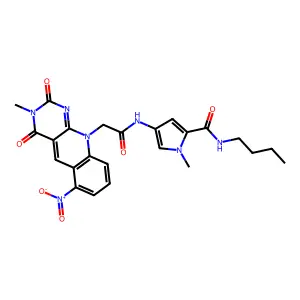 Pyrimido(4,5-b)quinoline-10(2H)-acetamide, N-(5-((butylamino)carbonyl)-1-methyl-1H-pyrrol-3-yl)-3,4-dihydro-3-methyl-6-nitro-2,4-dioxo- structure