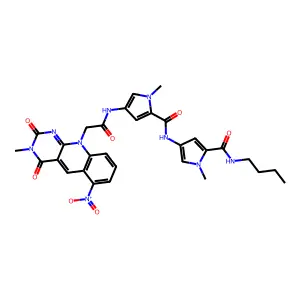 Pyrimido(4,5-b)quinoline-10(2H)-acetamide, N-(5-(((5-((butylamino)carbonyl)-1-methyl-1H-pyrrol-3-yl)amino)carbonyl)-1-methyl-1H-pyrrol-3-yl)-3,4-dihydro-3-methyl-6-nitro-2,4-dioxo- structure