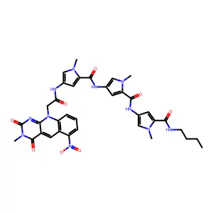 Pyrimido(4,5-b)quinoline-10(2H)-acetamide, N-(5-(((5-(((5-((butylamino)carbonyl)-1-methyl-1H-pyrrol-3-yl)amino)carbonyl)-1-methyl-1H-pyrrol-3-yl)amino)carbonyl)-1-methyl-1H-pyrrol-3-yl)-3,4-dihydro-3-methyl-6-nitro-2,4-dioxo- structure
