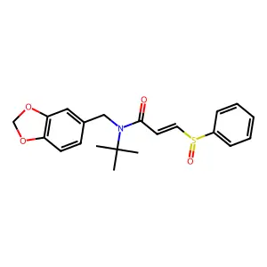 3-(benzenesulfinyl)-N-(1,3-benzodioxol-5-ylmethyl)-N-tert-butylprop-2-enamide structure