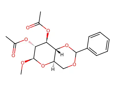 Methyl 2,3-di-O-acetyl-4,6-O-benzylidenehexopyranoside structure