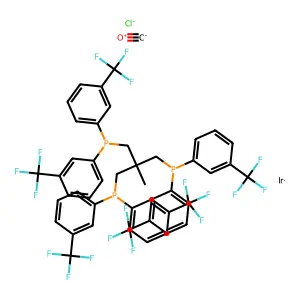 Iridium, ((2-((bis(3-(trifluoromethyl)phenyl)phosphino-kappaP)methyl)-2-methyl-1,3-propanediyl)bis(bis(3-(trifluoromethyl)phenyl)pho sphine-kappaP))carbonylchloro-, (TB-5-12)- structure
