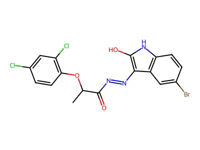 N'-(5-bromo-2-oxoindol-3-yl)-2-(2,4-dichlorophenoxy)propanehydrazide structure