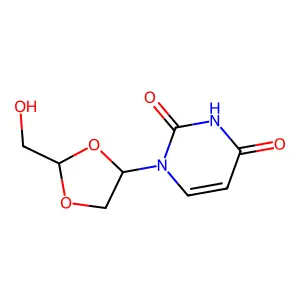1-[(2R,4R)-2-(hydroxymethyl)-1,3-dioxolan-4-yl]pyrimidine-2,4-dione structure