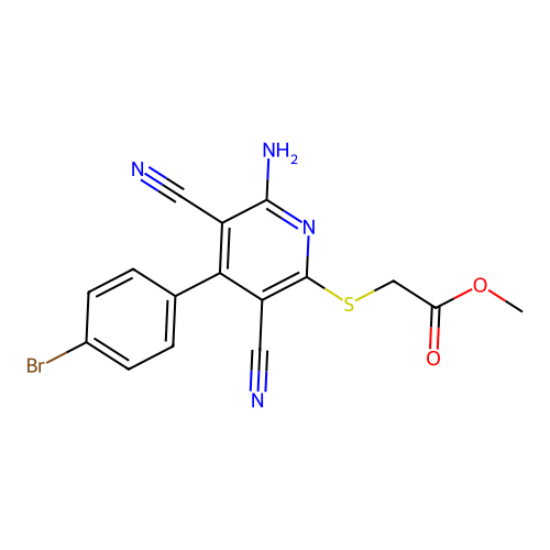 Methyl {[6-amino-4-(4-bromophenyl)-3,5-dicyanopyridin-2-yl]sulfanyl}acetate structure