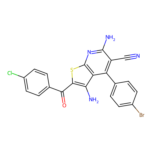 3,6-diamino-4-(4-bromophenyl)-2-(4-chlorobenzoyl)thieno[2,3-b]pyridine-5-carbonitrile structure