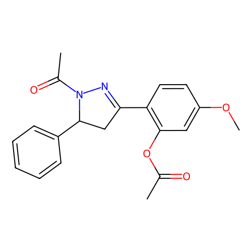 2-(1-acetyl-5-phenyl-4,5-dihydro-1H-pyrazol-3-yl)-5-methoxyphenyl acetate structure
