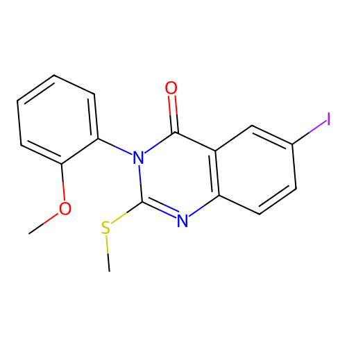 6-iodo-3-(2-methoxyphenyl)-2-(methylsulfanyl)quinazolin-4(3H)-one structure