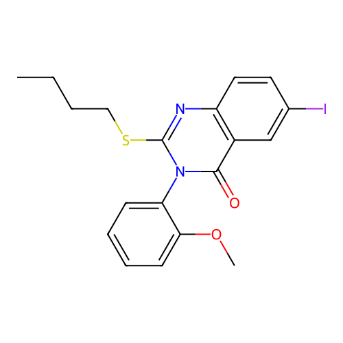 2-(butylsulfanyl)-6-iodo-3-(2-methoxyphenyl)quinazolin-4(3H)-one structure