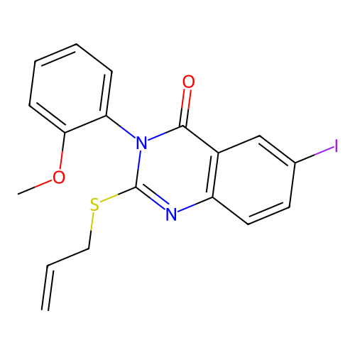 6-iodo-3-(2-methoxyphenyl)-2-(prop-2-en-1-ylsulfanyl)quinazolin-4(3H)-one structure