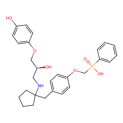 {4-[(1-{[(2S)-2-hydroxy-3-(4-hydroxyphenoxy)propyl]amino}cyclopentyl)methyl]phenoxymethyl}(phenyl)phosphinic acid structure