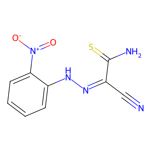(1Z)-2-amino-N-(2-nitroanilino)-2-sulfanylideneethanimidoyl cyanide structure