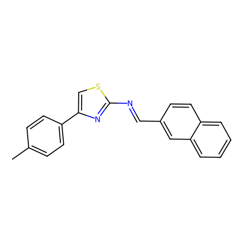 (E)-N-[4-(4-methylphenyl)-1,3-thiazol-2-yl]-1-naphthalen-2-ylmethanimine structure