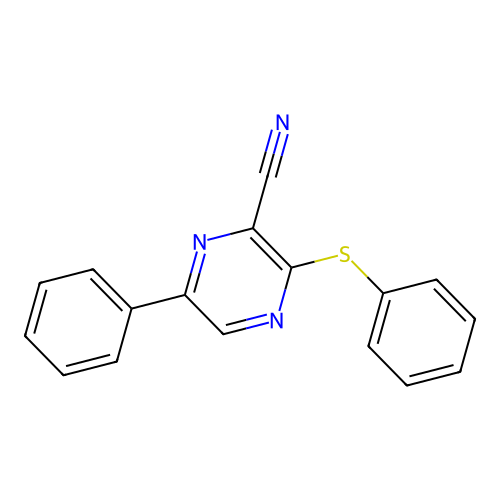 6-Phenyl-3-phenylsulfanylpyrazine-2-carbonitrile structure