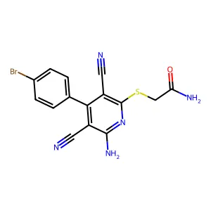 2-((6-Amino-4-(4-bromophenyl)-3,5-dicyanopyridin-2-yl)thio)acetamide structure