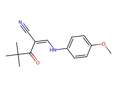2-(2,2-Dimethylpropanoyl)-3-((4-methoxyphenyl)amino)prop-2-enenitrile structure
