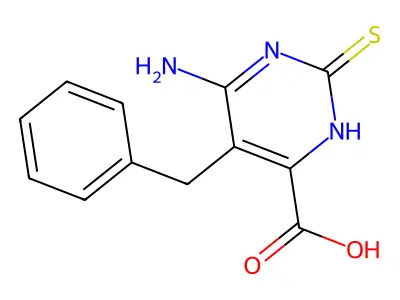 6-Amino-5-benzyl-2-sulfanylidene-2,3-dihydropyrimidine-4-carboxylic acid structure