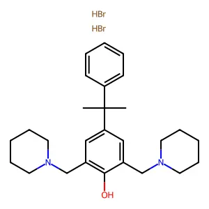 4-(1-Methyl-1-phenylethyl)-2,6-bis(1-piperidinylmethyl)phenol dihydrobromide structure