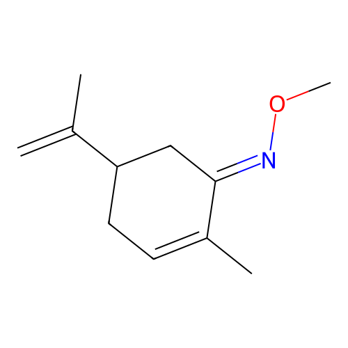 2-Cyclohexen-1-one, 2-methyl-5-(1-methylethenyl)-, O-methyloxime, (+)- structure