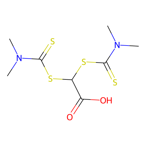 2,2-Bis(dimethylcarbamothioylsulfanyl)acetic acid structure