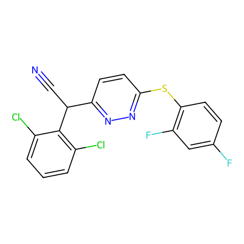 2-(2,6-Dichlorophenyl)-2-(6-((2,4-difluorophenyl)thio)pyridazin-3-yl)acetonitrile structure