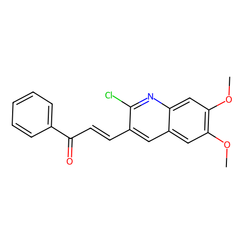 (E)-3-(2-chloro-6,7-dimethoxyquinolin-3-yl)-1-phenylprop-2-en-1-one structure